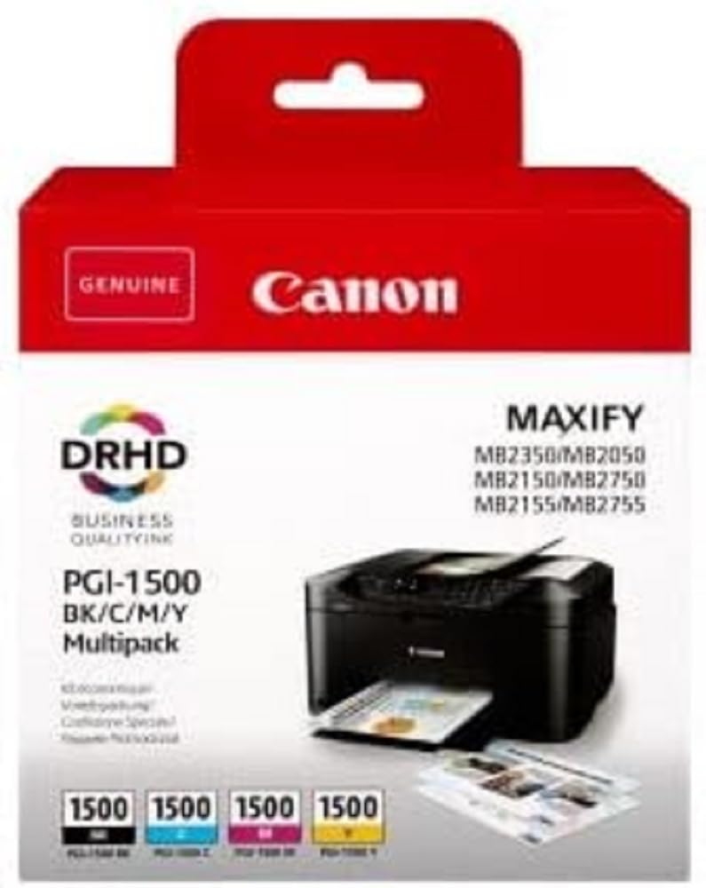 Canon PGI-1500 C M Y BK Pack of 4 cartridges (Black Cyan Magenta Yellow) Genuine (Plastic Pack)