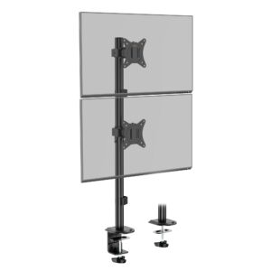 VonHaus Vertical Double Monitor Stand for 13-32" Screens Twin Mount with Clamp Height Adjustable Easy Assemble Full Tilt Rotation & Swivel Arms VESA: 75x75 100x100mm