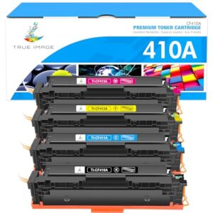 TRUE IMAGE Compatible Toner Cartridge Replacement for HP 410A CF410A 410X CF410X Laserjet Pro MFP M477fdw M477fdn M377dw M452nw M452dn M477fnw (BlackCyanYellowMagenta 4-Pack)