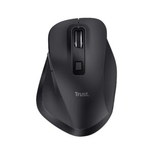 Trust Fyda Rechargeable Wireless Mouse Made With Recycled Materials 800-2400 DPI 6 Buttons Thumb Rest Comfort Cordless Ergonomic for Laptop PC Mac Work Home Office - Black