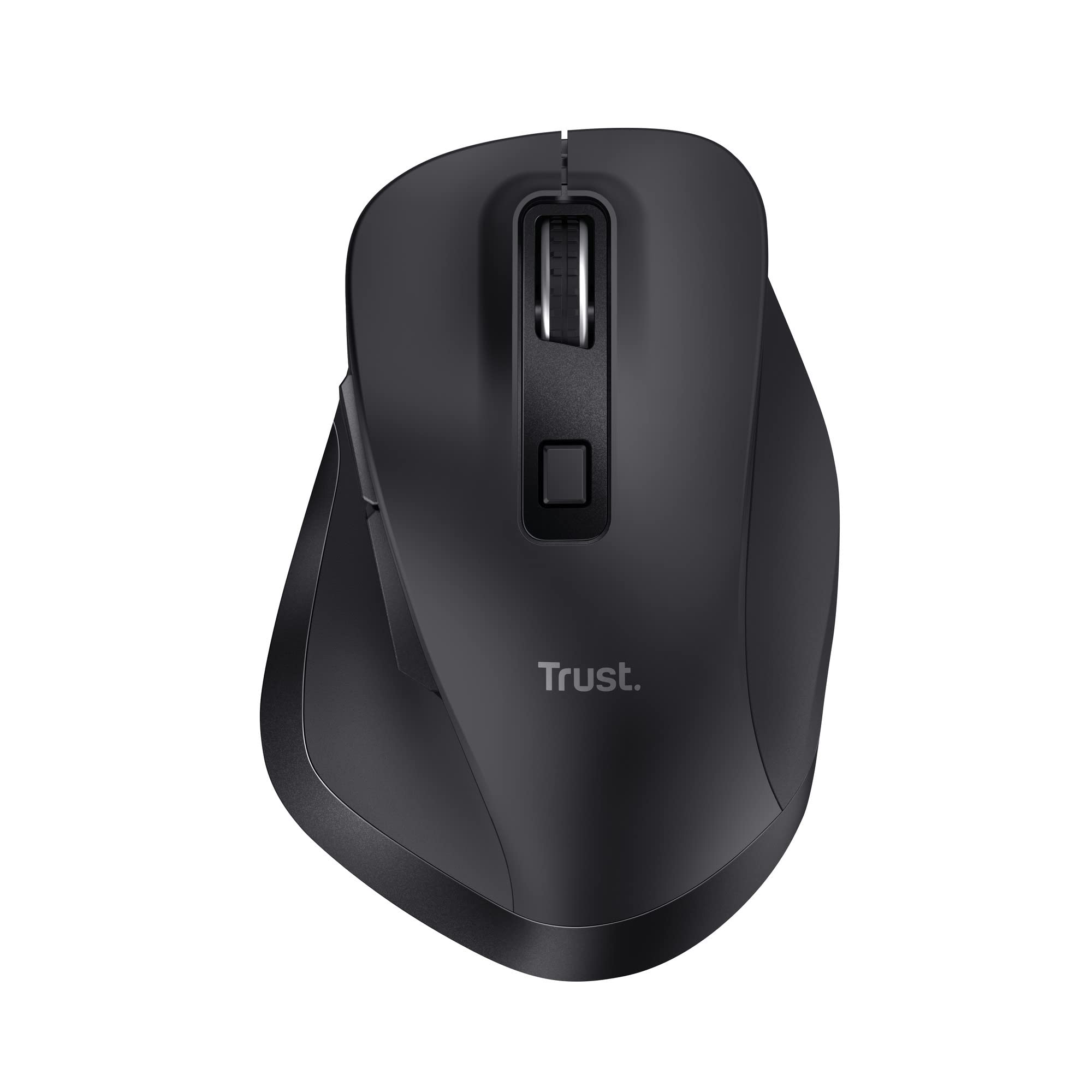 Trust Fyda Rechargeable Wireless Mouse Made With Recycled Materials 800-2400 DPI 6 Buttons Thumb Rest Comfort Cordless Ergonomic for Laptop PC Mac Work Home Office - Black