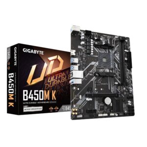Gigabyte B450M K Motherboard - Supports AMD Series 5000 CPUs up to 3600MHz DDR4 (OC) 1xPCIe 30 x4 M2 GbE LAN USB 32 Gen 1