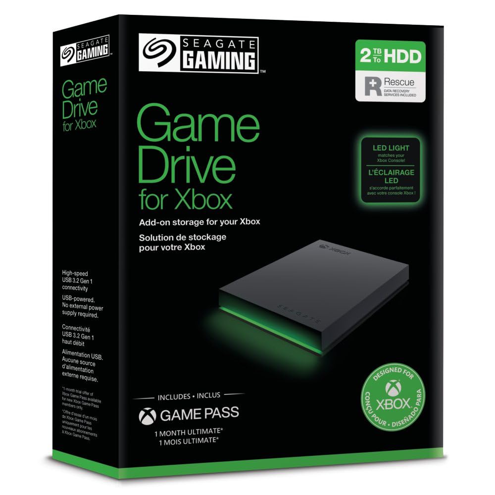 Seagate Game Drive for Xbox 2 TB External Hard HDD One Years Rescue Services (STKX2000403)