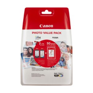 Canon PG-545 XL CL-546 VALUE Pack of 2 cartridges (Black Colour XL) + 50 sheets 10x15cm Photo Paper Genuine (Plastic Pack)