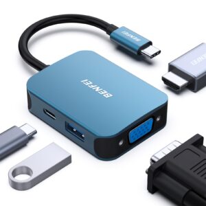 BENFEI USB C HUB 4in1 Type-C to HDMI VGA Adapter Power Delivery Compatible with iPhone 15 series MacBook Pro/Air 2023 iPad Pro iMac S23 XPS 17