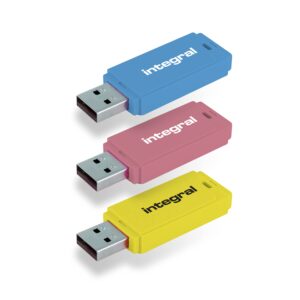 Integral 32GB Neon USB 20 Flash Drive 3-Pack (Blue/Pink/Yellow)