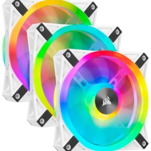 Corsair iCUE QL120 RGB 120 mm LED PWM Fans (102 Individually Addressable LEDs Speeds Up to 1500 RPM Low-Noise) Triple Pack with Lighting Node CORE Included - White