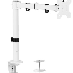 VIVO Single Monitor Arm Desk Mount Holds Screens up to 32 inch Regular and 38 Ultrawide Fully Adjustable Stand with C-Clamp Grommet Base VESA 75x75mm or 100x100mm White STAND-V001W