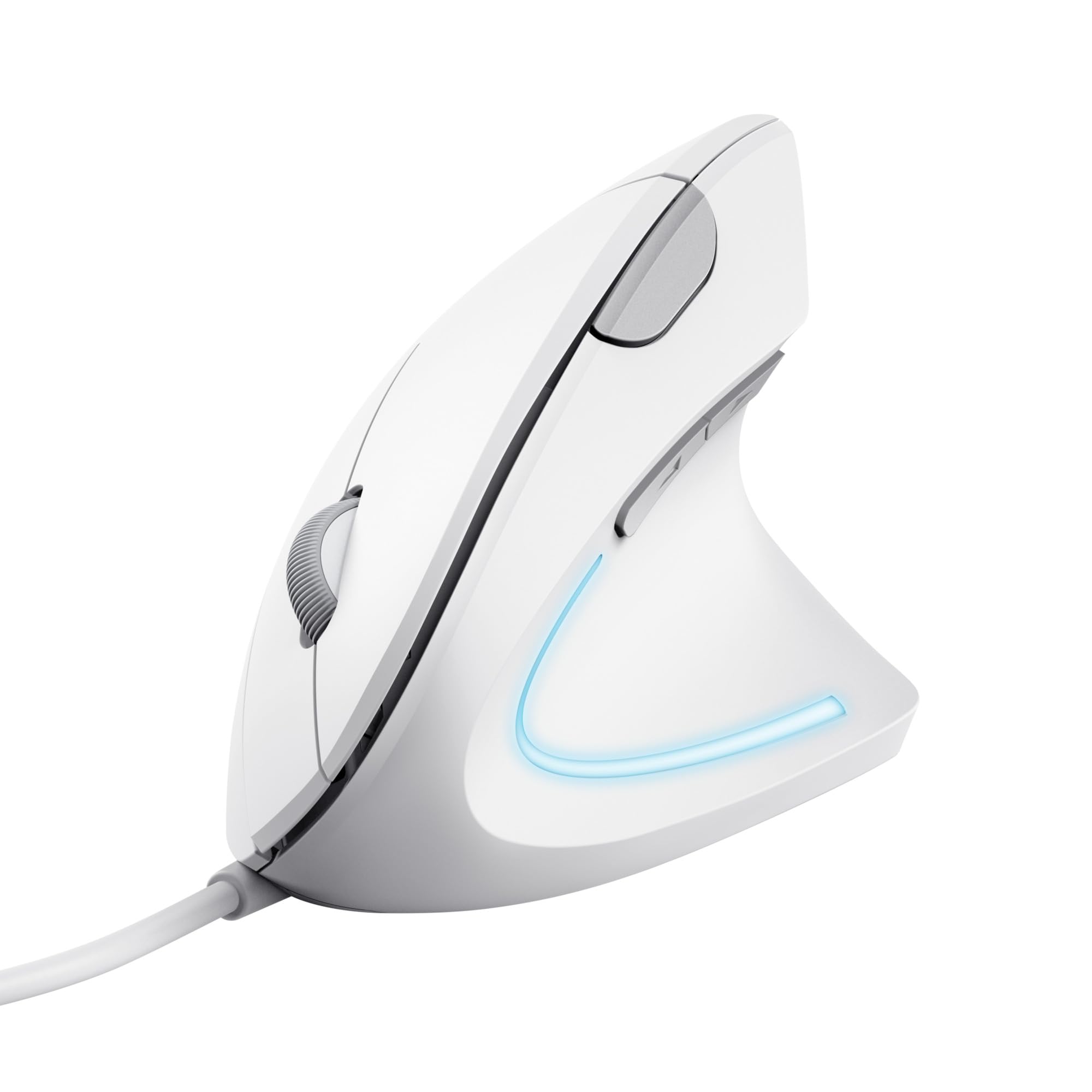 Trust Verto Wired Ergonomic Mouse Vertical with LED Illumination Reduces Arm Strain 1000-1600 DPI 6 Buttons for Right Hand Users 15m USB Cable Computer PC Laptop Mac - White