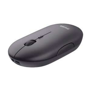 Trust Puck Wireless Mouse Bluetooth or 24 GHz with USB Mini-Receiver Rechargeable Battery Silent Clicks DPI Button Light Computer for Laptop PC Mac Chromebook - Black