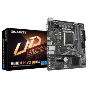 Gigabyte H610M H V3 DDR4 Motherboard - Supports Intel Core 14th CPUs 4+1+1 Hybrid Phases Digital VRM up to 3200MHz 1xPCIe 30 M2 GbE LAN USB 32 Gen 1