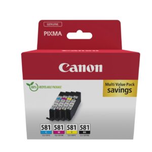 Canon CLI-581 C M Y BK Pack of 4 cartridges (Black Cyan Magenta Yellow) Genuine (Recycled Cardboard Multipack)