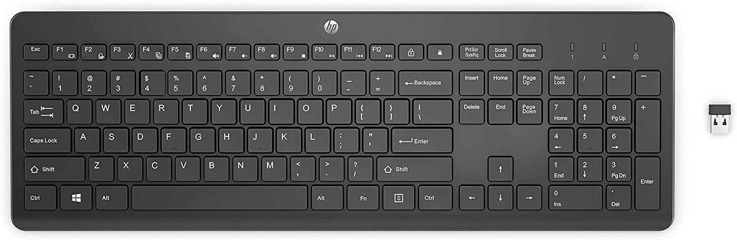 HP 230 Wireless Keyboard quiet and comfortable keystrokes Number Pad QWERTY UK Layout compatible with Windows PC Chromebook Laptop Mac Up to 16 Months Battery USB dongle included
