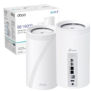 TP-Link Deco BE85 Tri-Band Whole Home Mesh WiFi 7 System Quad-Core CPU Connects up to 200 Devices 320 MHz Channels 4K-QAM Tech 10 Gbps WAN/LAN Ports Pack of 2