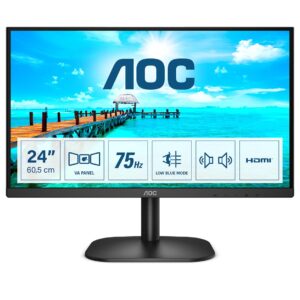 AOC 24B2XDAM - 24 Inch FHD Monitor 75Hz VA 4ms Speakers Flicker Free Frameless Design (1920 x 1080 @ HDMI/VGA/ DVI) Black