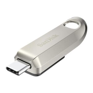 SanDisk 128GB Ultra Luxe USB Type-C flash drive stick memory fast performance up to 400 MB/s read speeds 32 Gen 1 retractable connector keyring Silver