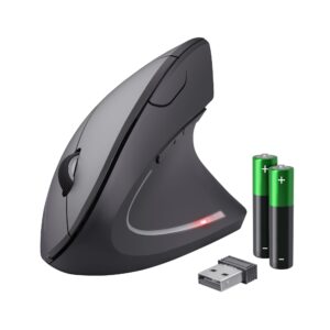Trust Verto Wireless Ergonomic Mouse Vertical with Storable USB Micro-receiver 800-1600 DPI 6 Buttons Illuminated for Right Hand Users PC Laptop Mac Batteries Included - Black