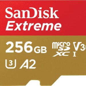 SanDisk Extreme 256 GB microSDXC Memory Card + SD Adapter with A2 App Performance Rescue Pro Deluxe Up to 160 MB/s Class 10 UHS-I U3 V30 Red/Gold