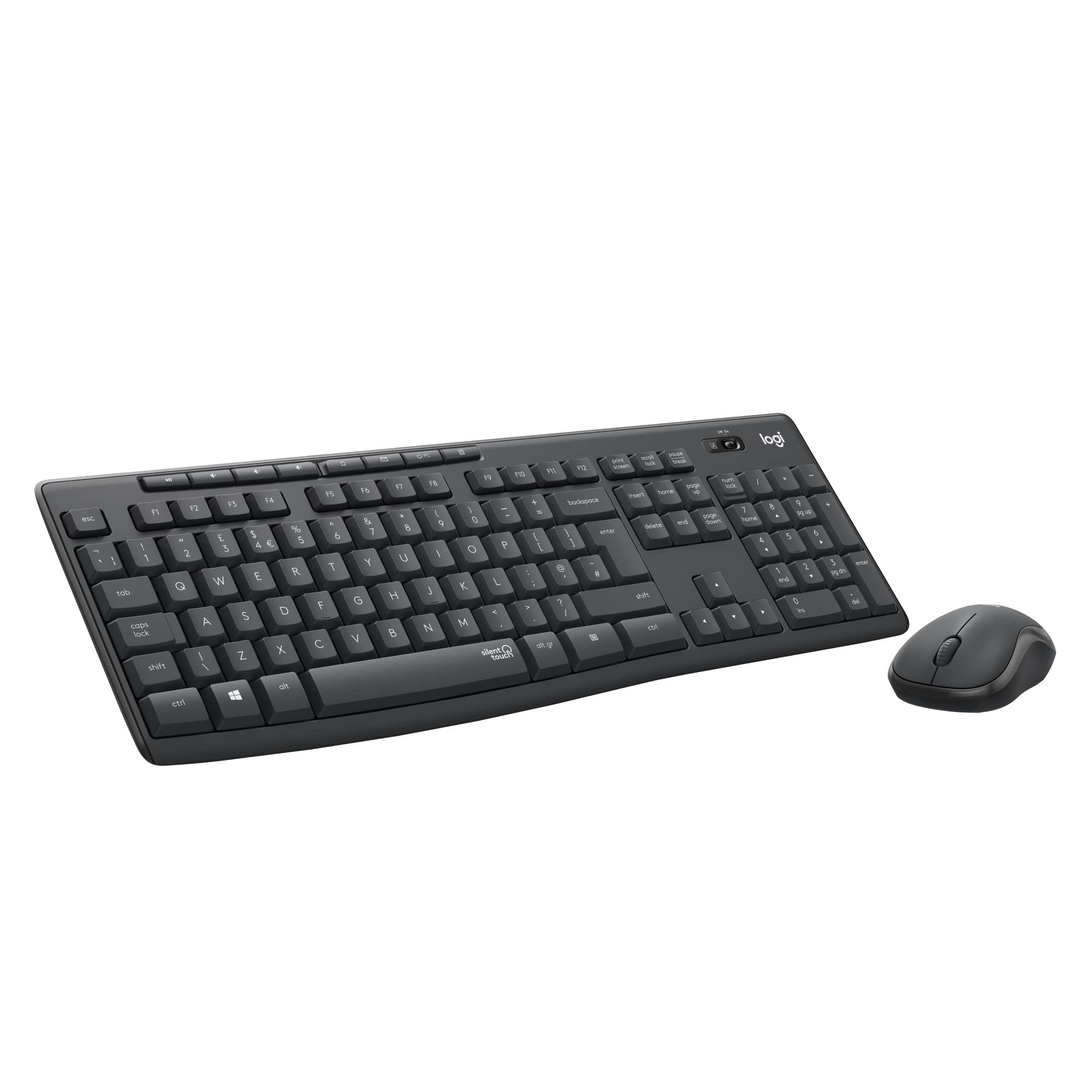 Logitech MK295 Silent Wireless Mouse & Keyboard Combo with SilentTouch Technology Full Numpad Advanced Optical Tracking Lag-Free 90 Less Noise QWERTY UK English Layout - Black