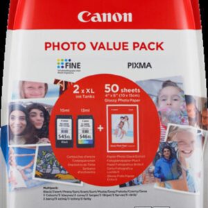 Canon PG-545 XL CL-546 VALUE SEC Pack of 2 cartridges (Black Colour XL) + 50 sheets 10x15cm Photo Paper Genuine (Plastic )