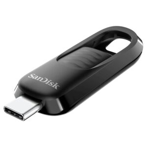 SanDisk 128GB Ultra Slider USB Type-C flash drive stick memory with fast performance up to 400 MB/s read speeds 32 Gen 1 retractable connector keyring Black