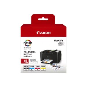 Canon PGI-1500 XL C M Y BK Pack of 4 cartridges Yield (Black Cyan Magenta Yellow XL) Genuine (Plastic Pack)
