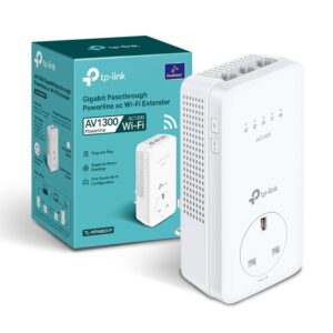 TP-Link Dual Band Gigabit AC1200 Powerline Adapter Wi-Fi Extender/BoosterSpeed Up to 1300 Mbps Extra Power Socket Works with OneMesh No Configuration Required UK Plug (TL-WPA8631P)White