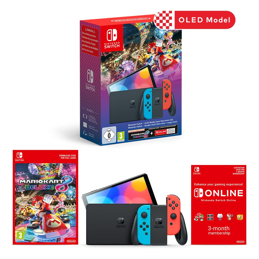 Nintendo Switch OLED Neon + Mario Kart 8 Deluxe Bundle NSO