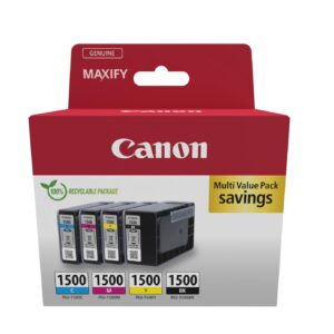 Canon Ink - PGI-1500 C M Y BK Genuine Colour Printer Cartridges 4 Pack (1 x Black 1 Cyan Magenta & Yellow) Maxify Compatible