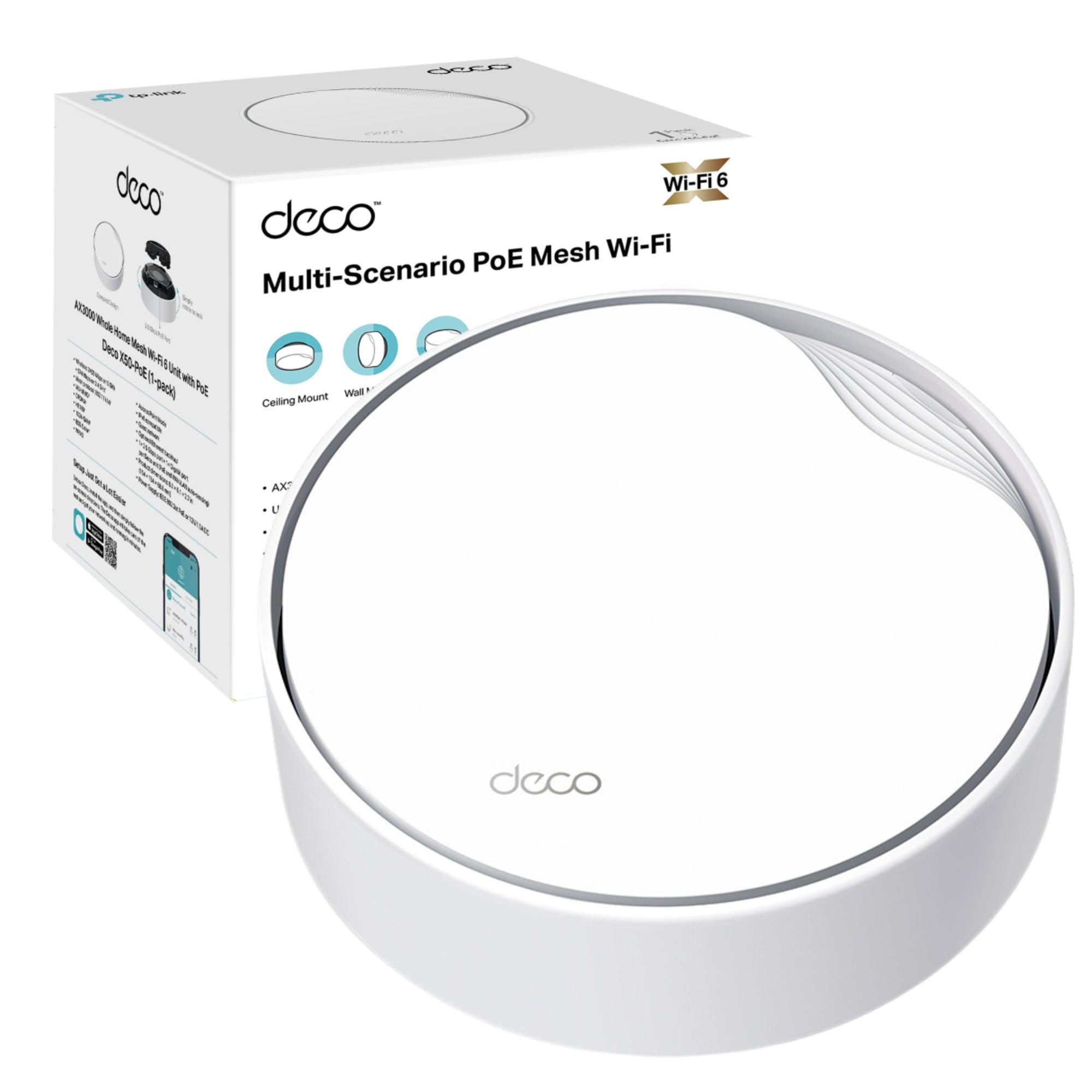 TP-Link Deco X50-PoE AX3000 Whole Home Wi-Fi 6 with PoE Dual-Band Add on Single Unit for All WiFi 7/6/5 Mesh Pack Extended Coverage Requirement HomeShield Security Works Alexa