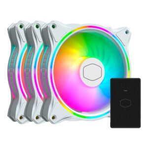 Cooler Master MasterFan 3n1 MF120 Halo White Edition ARGB-Dual Ring Addressable RGB Lighting Case & Cooling Hybrid Fan Blade Design Jam Sensor Protection Vibration Dampening Frame with Controller