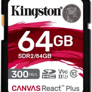 Kingston Canvas React Plus 64GB SDXC Memory Card UHS-II 300R/260W U3 V90 for Full HD/4K/8K - SDR2/64GB