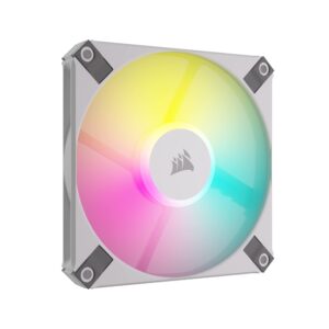 Corsair AF120 RGB SLIM 120mm PWM Fluid Dynamic Bearing Fan - Thin Profile for Small-Form Cases Low-Noise Up to 2000 RPM 8 Addressable LEDs Single Pack White