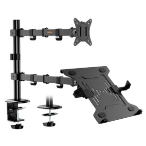 VonHaus Monitor Stand with Laptop Tray for 13-32" Screen Mount Desk Clamp Height Adjustable Easy Assemble Full Tilt Rotation & Swivel Arms VESA: 75x75 100x100mm