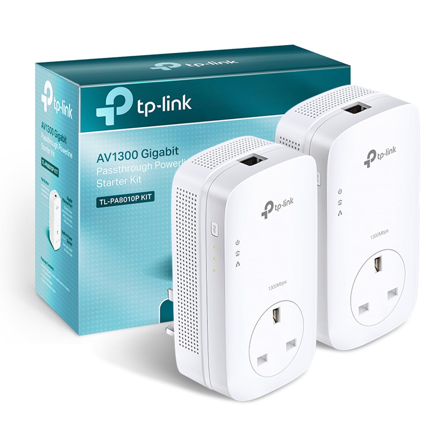 TP-Link 1-Port Gigabit Passthrough Powerline Starter Kit Data Transfer Speed Up to 1300 Mbps Ideal for HD Video Streaming and Online Gaming No Configuration Required UK Plug (TL-PA8010PKIT)