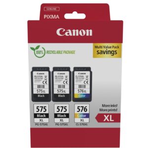 Canon PG-575XL x 2 / CL-576XL High Yield Genuine Ink Cartridges Pack of 3 (2 Black 1 Colour) - Security Cardboard Multipack