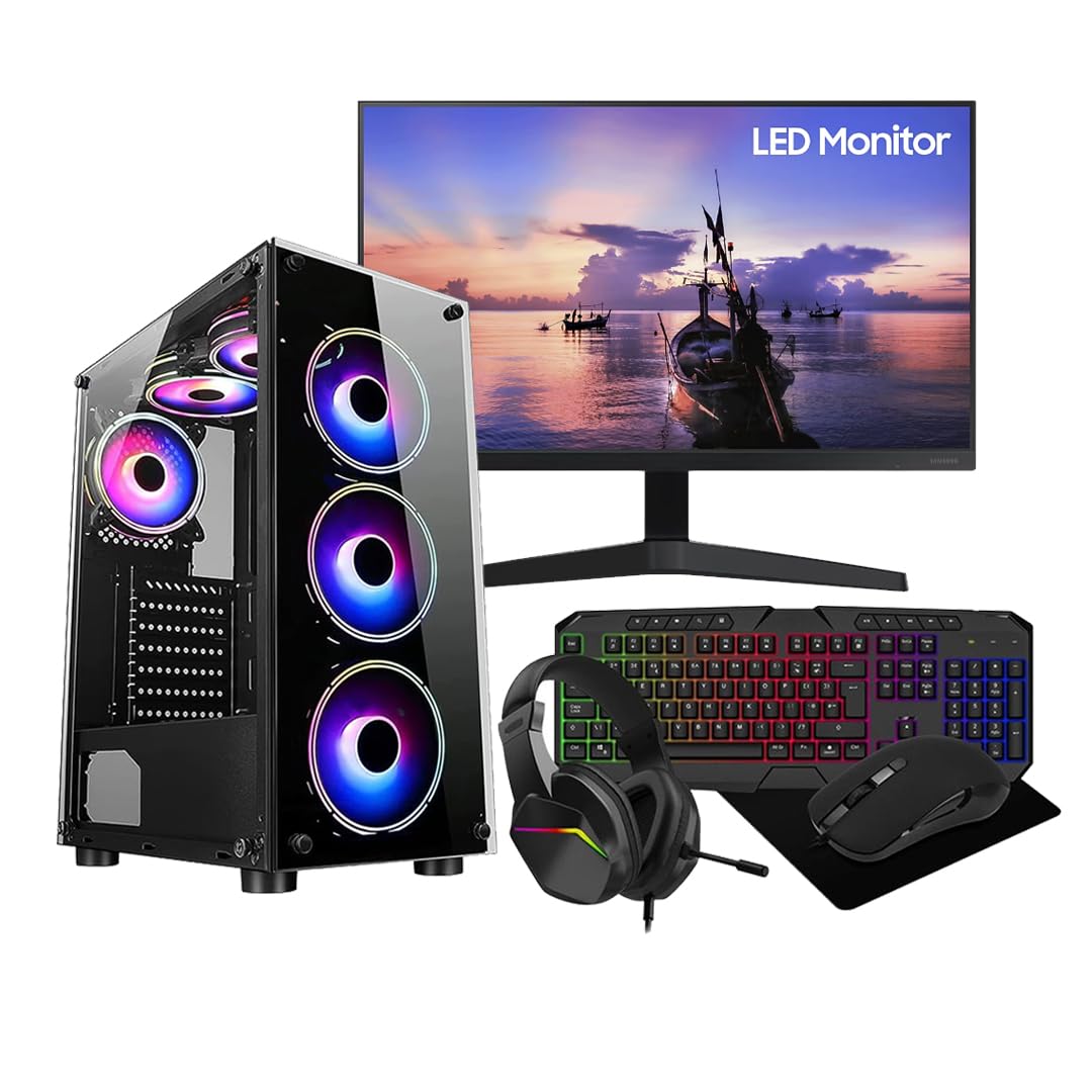 ASC TECHNOLOGY Intel Core i7 Gaming PC GTX1650 4GB Graphics Card 16GB RAM 256GB SSD+1TB HDD 500W 80+ PSU Mirage Black 6 Fan RGB Case WIFI Windows 11 22 Monitor Bundle
