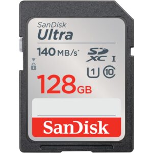 SanDisk 128GB Ultra SDXC Card SD Memory With Up To 140 MB/s Read Speeds For Entry Level And Mid-range Compact Camera's Full HD Video UHS-I Class 10 U1