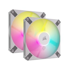 Corsair AF120 RGB SLIM 120mm PWM Fluid Dynamic Bearing Fan Kit - Thin Profile for Small-Form Cases Low-Noise Up to 2000 RPM 8 Addressable LEDs Dual Pack with Lighting Node CORE White
