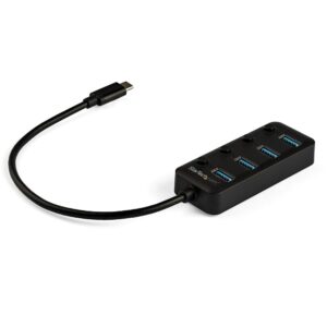 StarTechcom 4 Port USB C Hub - USB-C to 4x 30 Type-A Ports with Individual On/Off Switches SuperSpeed 5Gbps 31/32 Gen 1 Bus Powered Portable 10" Attached Cable