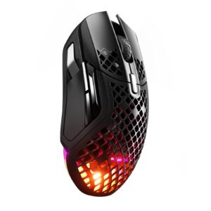 SteelSeries Aerox 5 Wireless - Holey RGB Gaming Mouse Ultra-lightweight Water Resistant Design 9 Buttons Bluetooth/24 GHz 18K DPI TrueMove Air Optical Sensor