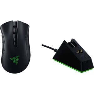 Razer DeathAdder V2 Pro with Charging Dock- Ergonomic Wireless Gaming Mouse (HyperSpeedWireless 2nd Gen Optical Switches Focus + 20K Sensor Speedflex Cable 88g Form) Black