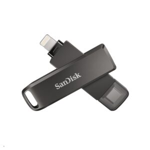 SanDisk 128GB iXpand Flash Drive Luxe for iPhone iPad Android devices PC and Mac smartphone USB with Lightning USB-C connectors black