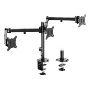 VonHaus Triple Monitor Stand for 17-27" Screens Three Screen Mount with Desk Clamp Height Adjustable Easy Assemble Full Tilt Rotation & Swivel Arms VESA: 75x75 100x100mm