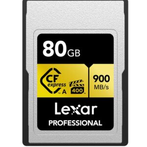 Lexar Professional 80GB CFexpress Type A Gold Series Memory Card Up to 900MB/s Read Cinema-Quality 8K Video Rated VPG 400 (LCAGOLD080G-RNENG)