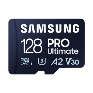 Samsung PRO Ultimate microSD memory card 128 GB UHS-I U3 200 MB/s read 130 write Includes USB reader For smartphone drone or action cam