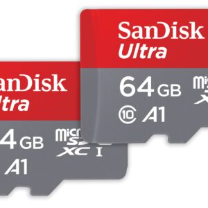 SanDisk 64GB Ultra microSDXC card + SD adapter up to 140 MB/s with A1 App Performance UHS-I Class 10 U1 - Twin Pack
