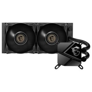 MSI MAG CORELIQUID P240 AIO CPU Liquid Cooler - Discreet Piano Black Integrated Radiator Pump Split-Flow Water Cooling Evaporation-Proof Tubing Easy to Install AMD & Intel Compatible