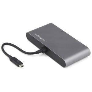 StarTechcom Thunderbolt 3 Mini Dock - Portable Dual Monitor Docking Station with DP 4K 60Hz 1x USB-A Hub (USB 30/5 Gbps) GbE 11in/28cm Cable TB3 Multiport Adapter Mac/Windows (TB3DKM2DPL)