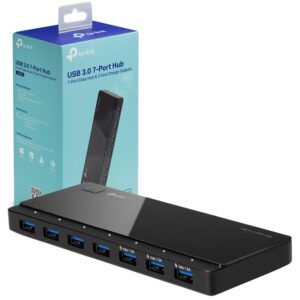 TP-Link USB 30 Micro B 7-Port Hub with 12V/25A Power Adapter and 1m USB30 Cable Compatible Windows Mac OS X Linux systems (UH700) Black